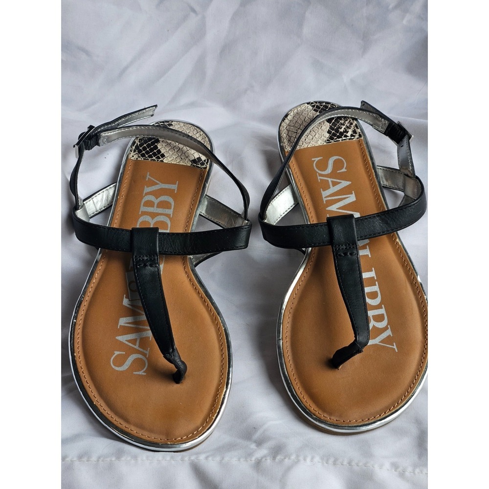 Sam & Libby Black T Strap Thong Sandals Women's 6‎ Beachy Summer Leather